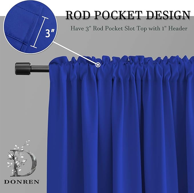 DONREN Cobalt Blue Blackout Draperies Curtains for Bedroom - Thermal Insulated Solid Rod Pocket Window Curtain Panels (52 x 63 Inches,2 Panels)