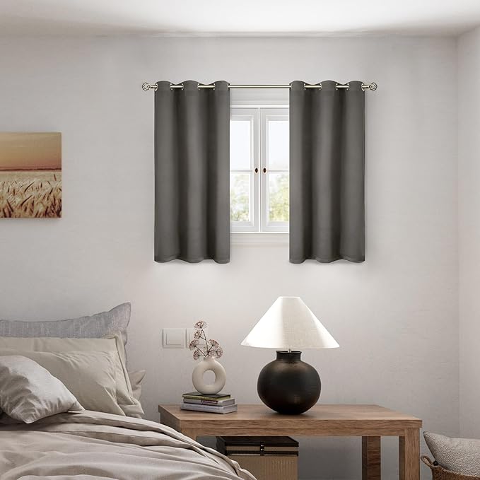 BGment Short 100% Blackout Curtains for Bedroom, Thermal Insulated Energy Efficiency Noise Reducing Grommet Curtains 54 Inch Length with Liner for Small Window 2 Panels Each 42 Inch Wide, Grey