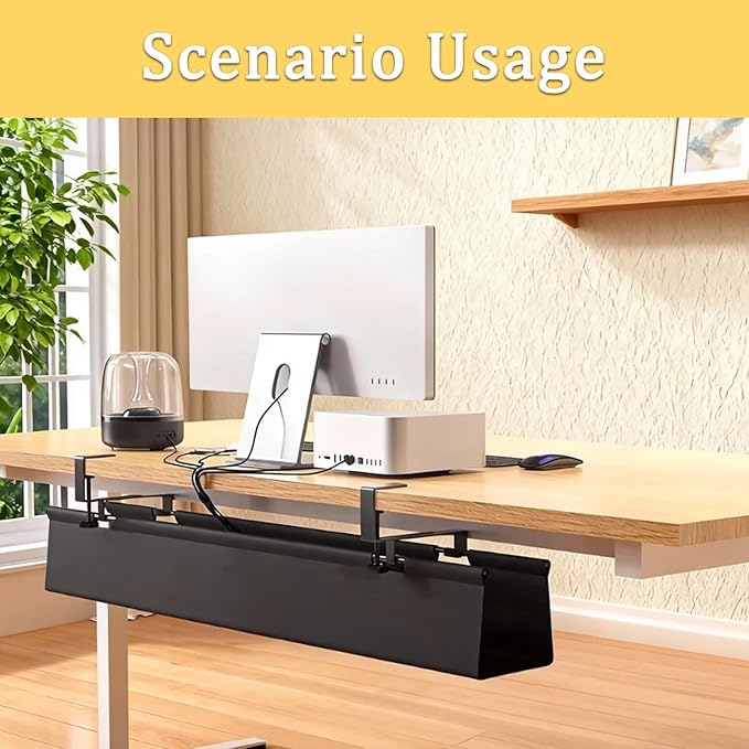 No Drill Under-Desk Cable Management Tray, Desktop Cable Organizer, Fabric Storage Tray, Two Installation Methods, Suitable for Office/Home Use. (13 * 35in)