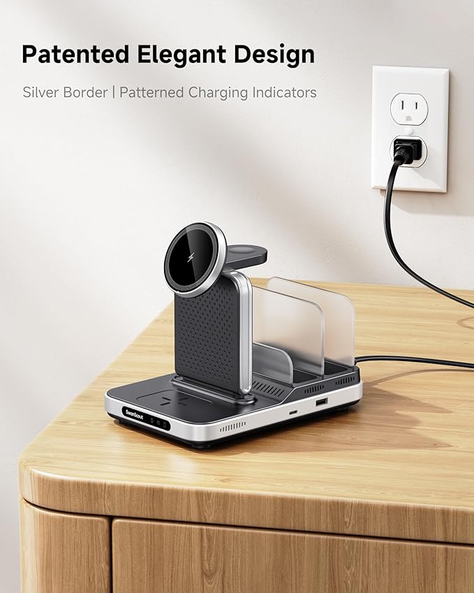 Magnetic Charger for iPhone, SwanScout 901M, Charging Station for Apple Multiple Devices, for iPhone 17/16/15/14/13 Series, for Apple Watch 11/10/9/8/7, Ultra 3/SE 3, for AirPods/iPad/Tablet/Switch