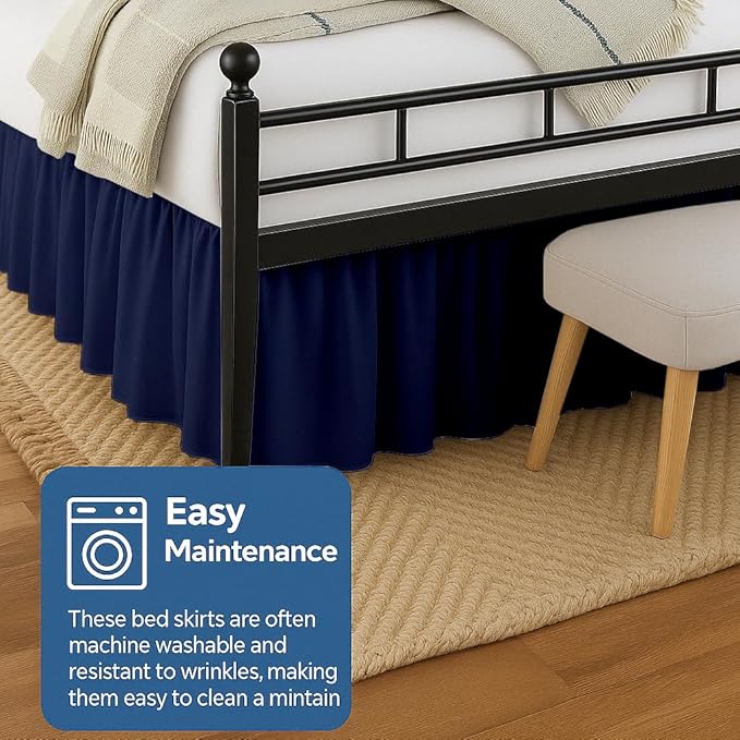 Ruffled Bed Skirt Split Corners with Platform, Tailored Fit Hotel Quality Wrinkle Free Ultra-Soft Microfiber Dust Ruffle, Upto 28 Inch Drop, King, Navy Blue