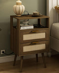 Rattan Nightstand (Walnut Brown-2D)