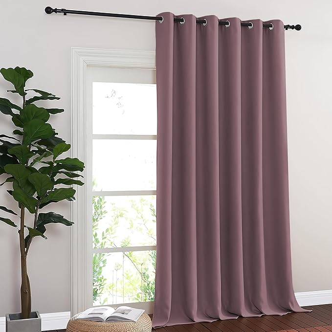 NICETOWN Blackout Room Divider Curtains for Sliding Glass Doors 102 Inches Long 1 Panel, Extra Wide Curtains for Doorway Patio Bedroom Living Room (Dry Rose, 80Wx102L, 1 Panel)