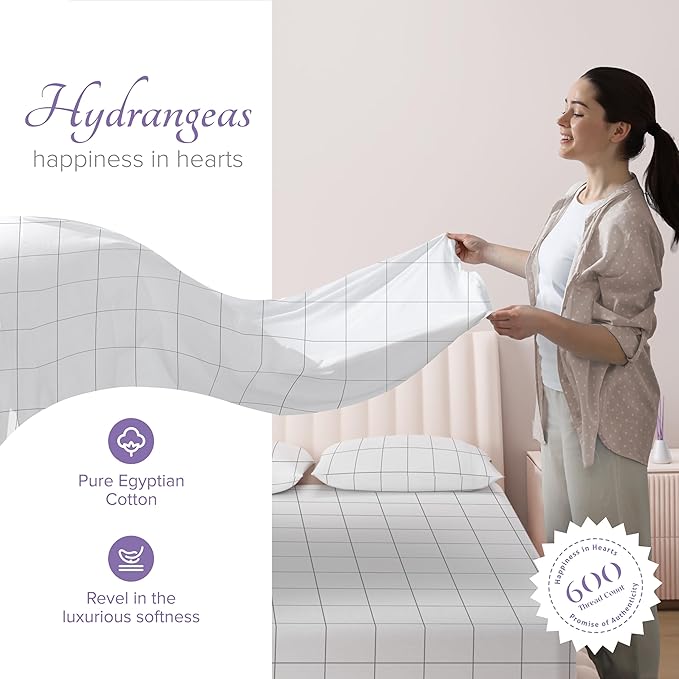 Carressa Linen Luxury Egyptian Cotton King Printed Sheet Set - 600 Thread Count Extra Long Staple 4 PC Set, Window Pane King Printed Sheets, Soft, Cooling Sateen Weave Sheets Upto 18 in Deep Pocket