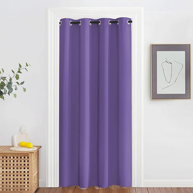 NICETOWN Blackout Doorway Curtain Drape 78 inch Long - Grommet Noise Reducing Thermal Insulated Solid Modern Window Treatments for Bedroom Closet (1 Panel, 52 x 78 Inch, Lilac Purple)