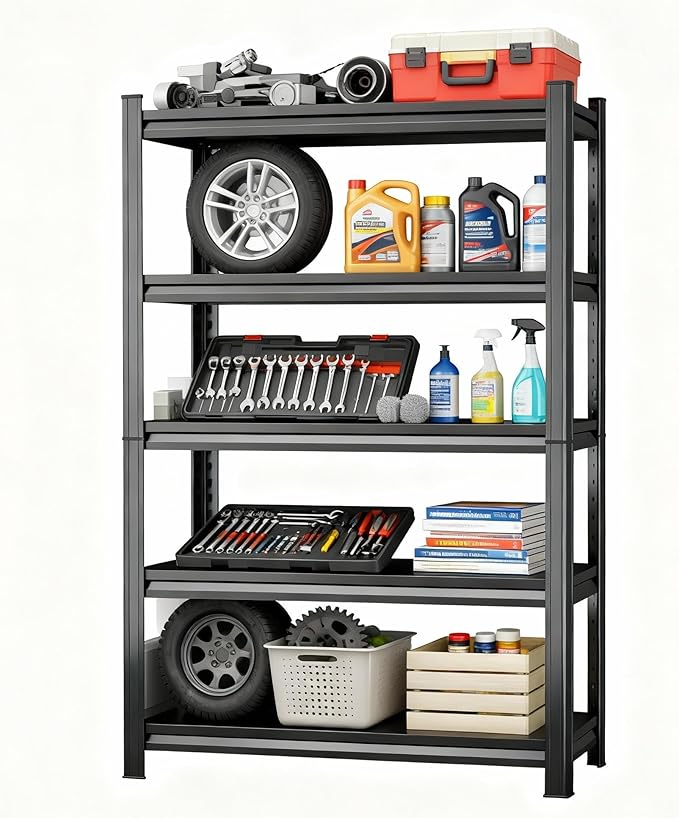 Garage Shelves,14-48''W Heavy-Duty Storage Shelves, Double-Layer Uprights, Thickened Shelves, Waterproof &Rustproof, Suitable for Indoor & Outdoor Use. (Black, 36''W*14''D*78''H, 5-Tier)