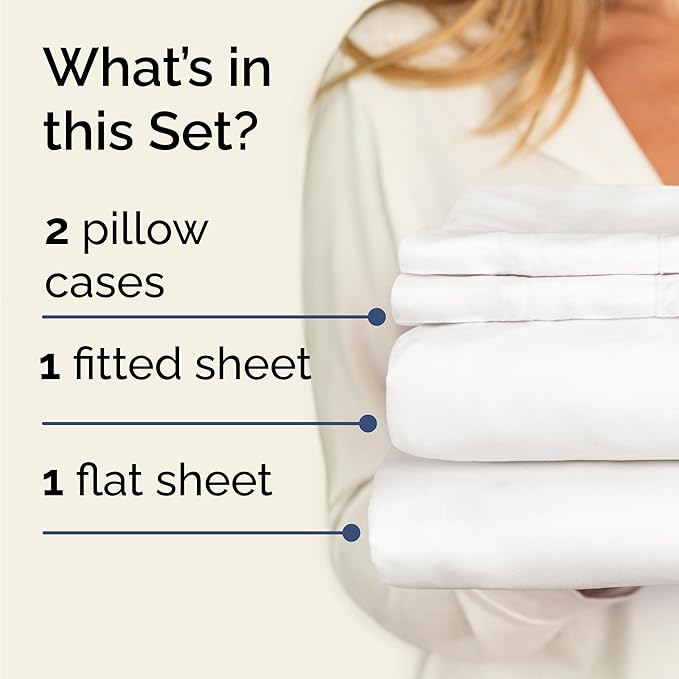 Twin 4 Piece Sheet Set - Cooling, Comfy & Breathable - Hotel Luxury Bedding, Includes Fitted Sheet for Women, Men, Kids & Teens - 1 Flat, 1 Fitted Sheet, 2 Pillowcases w/Deep Pockets - Antique White