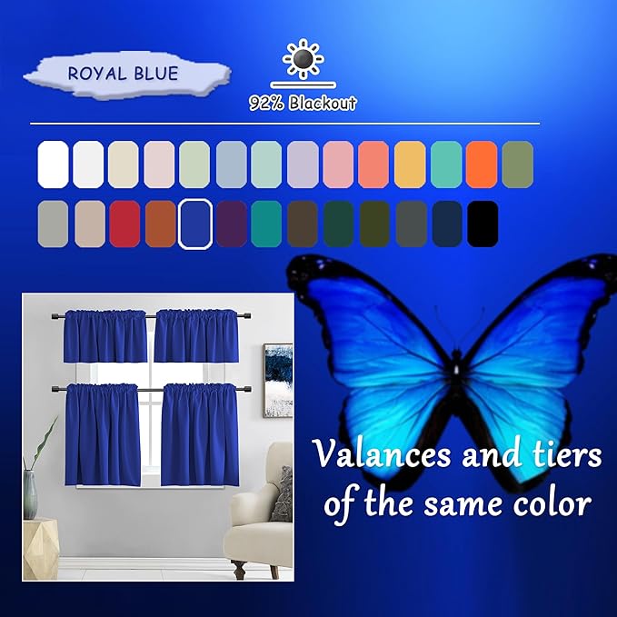 DONREN 2 Panels Royal Blue Blackout Curtain Panels for Bedroom - Thermal Insulated Solid Rod Pocket Curtains (52 x 96 Inches)