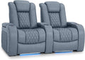 Seatcraft Diamante Zero-Gravity CoolZero Italian Leather Home Theater Seating, Power Headrest, Power Recline, Row of 2, Smokey Blue