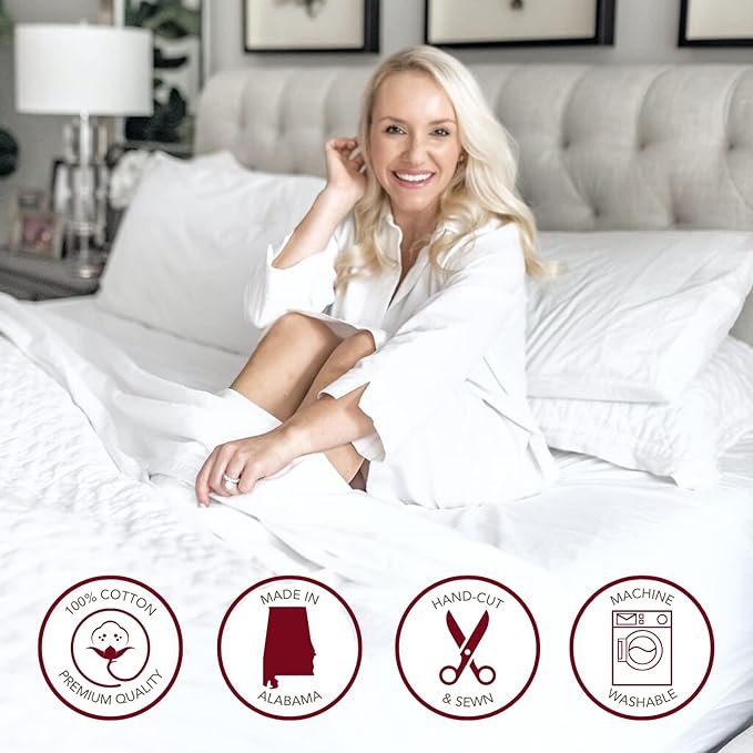 Red Land Cotton Luxury Sheet Set | 100% American Grown Cotton Basics | Premium Hotel Ultra-Soft Lightweight 4 Piece USA Made Deep Pocket Fitted, Flat Sheet, & pillowcases Percale Weave (Twin XL/White)