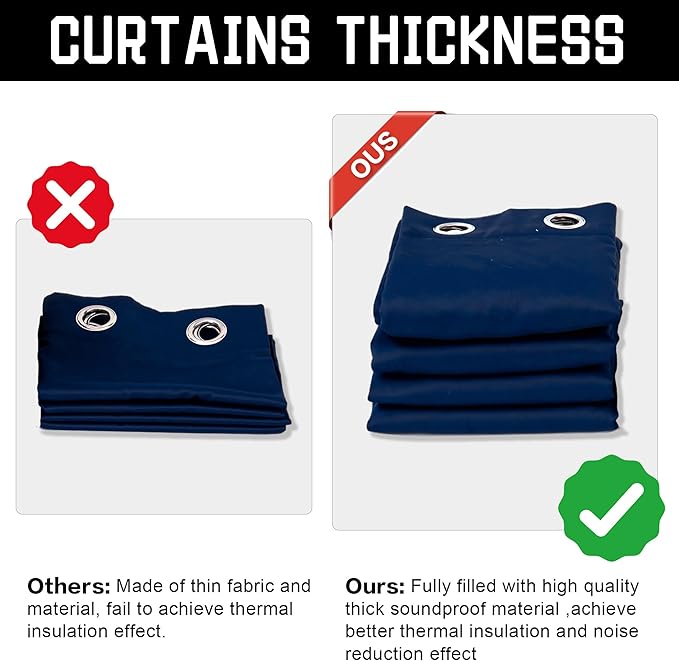 Navy Blue 3-in-1 Heavy Soundproof Curtains Full Blackout Curtains for Bedroom Energy Saving Winter Drapes Grommet Thermal Insulation Room Divider Drapes for Living Room (1 Panel, Navy Blue, 50" x 96")