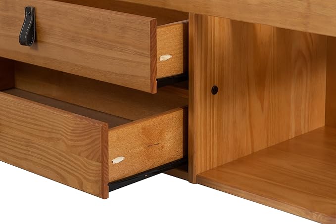 memomad Bali Slim Set: Storage Platform Bed with Drawers + Flat Panel Headboard (Full Size, Oak Brown Wood)