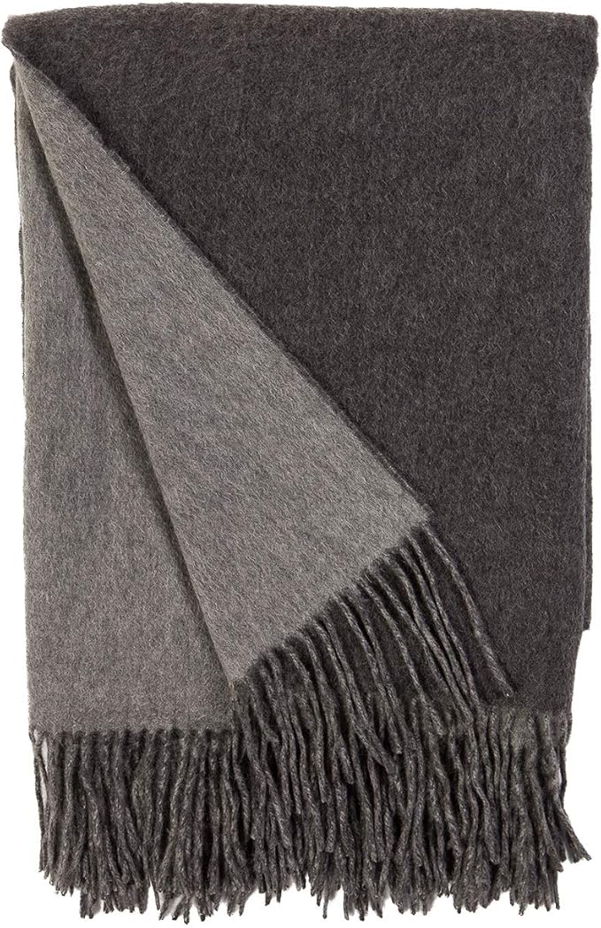 Alashan Cashmere Blend Double Faced Throw-Super Soft and Luxe Fabric- Perfect for Cozy Nights! 95% Merino Wool/5% Cashmere, 50" x 70", Great Gift Item. - Charcoal & Ash