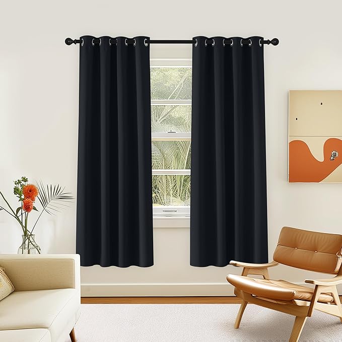 NICETOWN Blackout Black Curtain 72 inches Long, Grommet Thermal Insulated Window Treatment Light & Sound Blocking Drape for Living Room/Bedroom, W46 x L72, 1 Panel