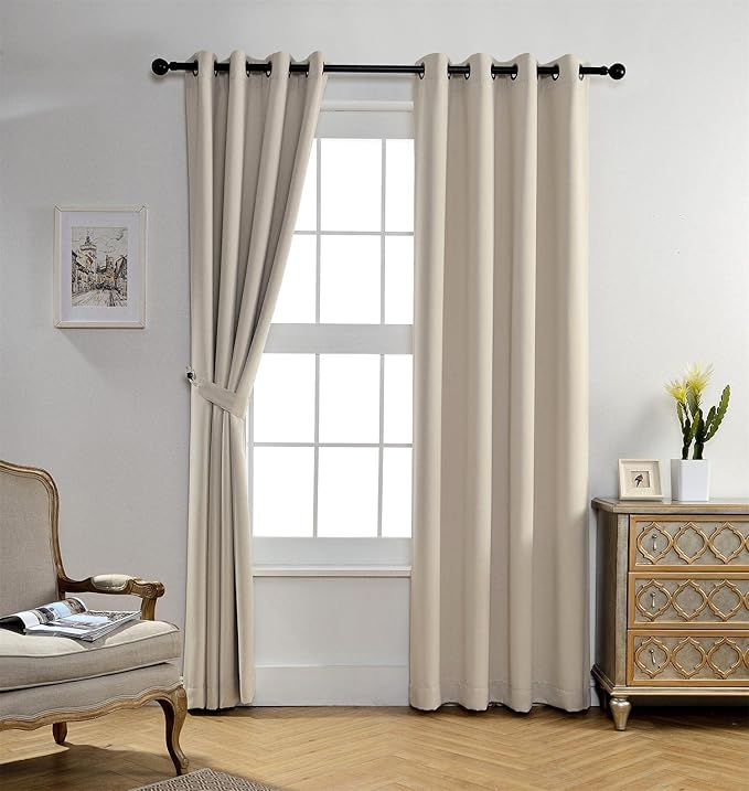 MIUCO Room Darkening Grommet Thermal Insulated Blackout Window Curtains Panels for Bedroom Set of 2 52x95 Inch Begie, Bonus 2 Tie Backs Included