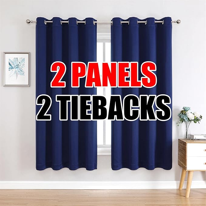 MIUCO 2 Panels Room Darkening Thermal Insulated Grommet Window Blackout Curtains for Bedroom 63 Inches Long Navy Blue