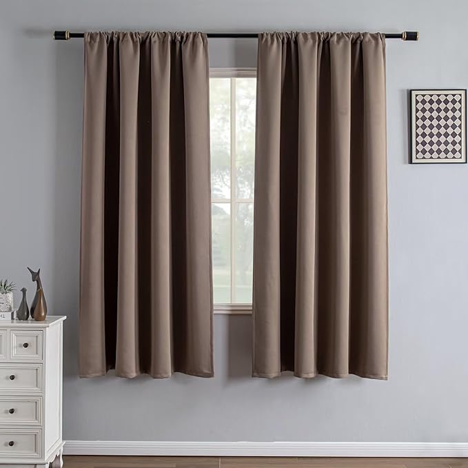 Blackout Curtains 72 Inch Length 2 Panels Set, Black Out Curtains for Bedroom 72 Inch Long, Rod Pocket Energy Saving Room Darkening Drapes for Living Room Window Khaki(W52 x L72)