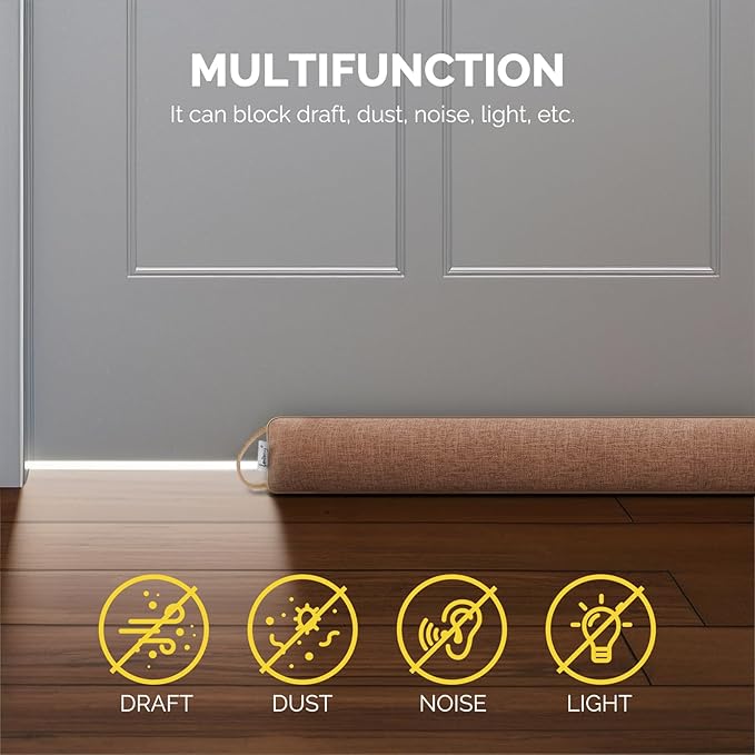 fowong Weighted Under Door Noise Stopper 48 Inch, Extra Long Draft Stopper for Bottom of Door Soundproof Noise Guard, Brown