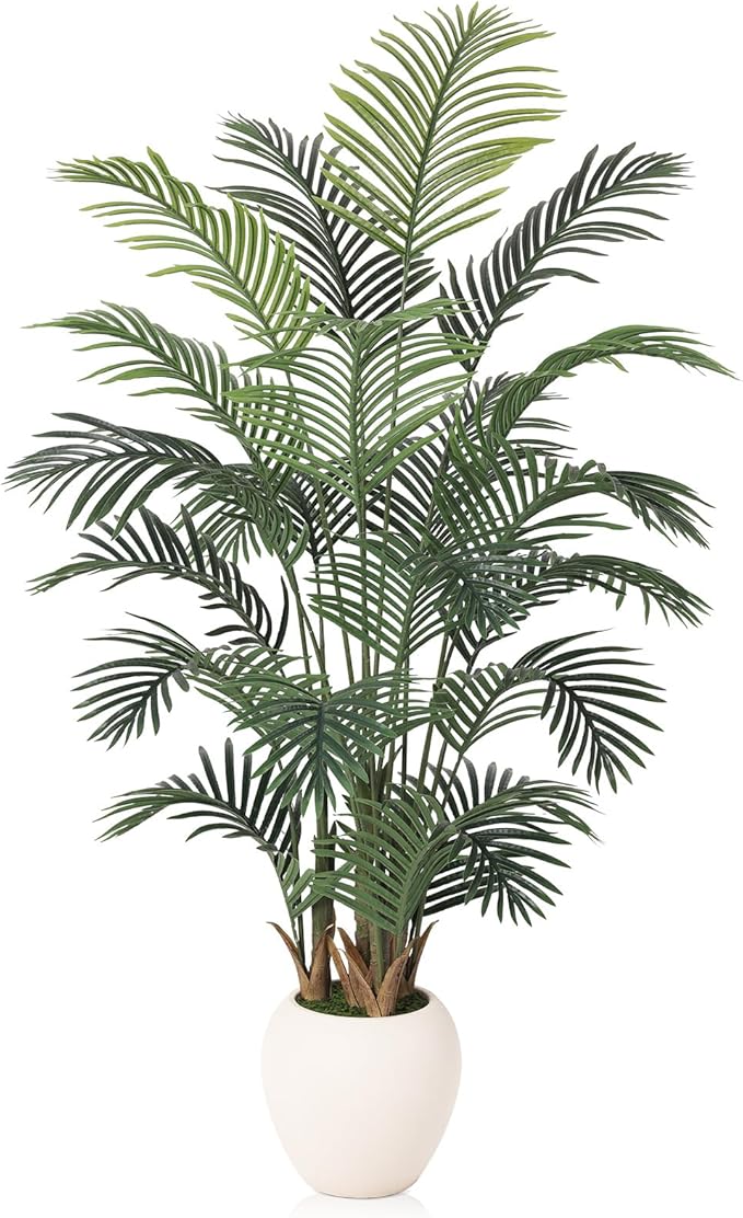 Artificial Palm Plant - 6FT Tall Faux Tree with Realistic Look & UV Protection - Large Indoor Outdoor Fake Floor Plant for Home Office Decor