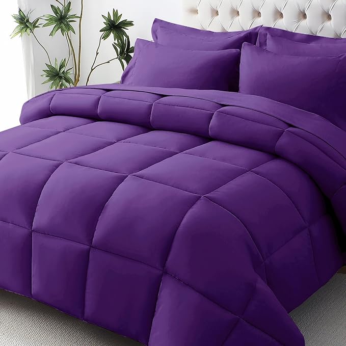 JOLLYVOGUE California King Comforter Set, Ultra-Soft Bed in a Bag Cal King Size 7 Pieces, Oeko-TEX Certified Bedding Set with Down Alternative Comforter, Sheets, Pillowcases & Shams, Purple