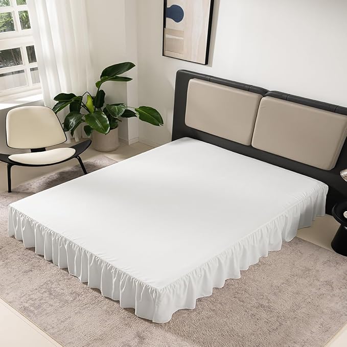 TSUTOMI Ivory Bed Skirt Twin Size Ruffled Bed Skirt with Split Corners, Twin Bed Skirt 14 Inch Drop,Twin Size Bed Skirt Ivory for Ruffled Bed Skirt with Split Corners, Bed Skirt Twin Size