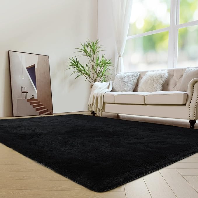 duduta Black Soft Fluffy Rug 4x6 ft, Shag Fuzzy Plush Rectangle Carpet for Bedroom Nursery Living Room Home Decor