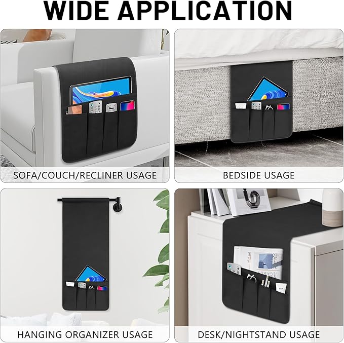 WETRBWEH Non-slip Couch Organizer Armchair Caddy, Oxford TV Remote Control Holder Bedside Caddy with 5 Pockets for Key Glasses Phone Magazine Holders.