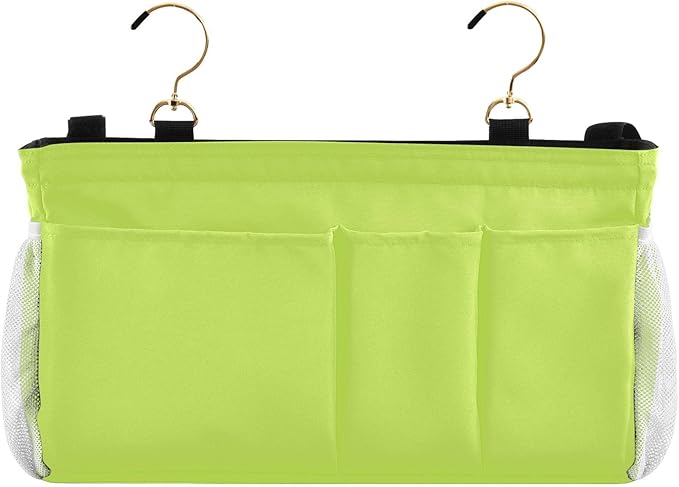 KOPIRIT Neon Yellow Bedside Caddy Storage Bag Bedside Organizer for Headboards Bunk Beds Organizer Caddy Hanging Shelf 6 Pockets with Hooks for Magazine Water Bottle Holder