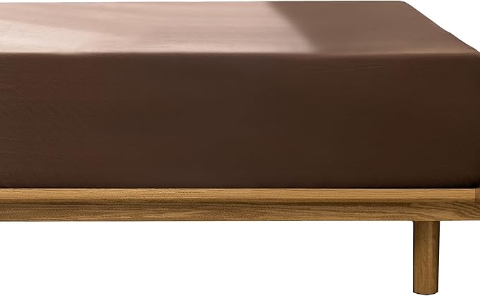 MooMee Fitted Bottom Sheet Only 100% Washed Cotton Linen Like Textured Breathable Durable Soft Comfy Deep Pocket Fits Mattress up to 17" (Cocoa Brown, Twin)
