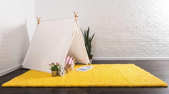 Unique Loom Solid Shag Collection Area Rug (8' x 11' Rectangle, Tuscan Sun Yellow)