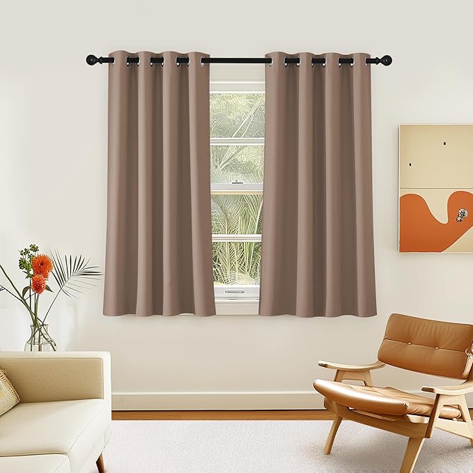 NICETOWN Room Darkening Short Curtain 54 inches Long for Living Room, Grommet Sound Reducing Thermal Insulated Curtains for Bedroom Nursery Window, 46W x 54L, 1 Piece, Cappuccino