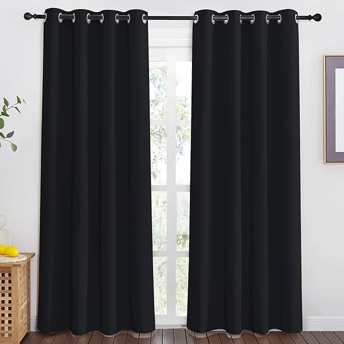 NICETOWN Black Blackout Curtain 80 inch Length - Grommet Thermal Insulated Window Treatments Light & Sound Blocking Drapes for Living Room/Doorway, W46 x L80, 1 Panel