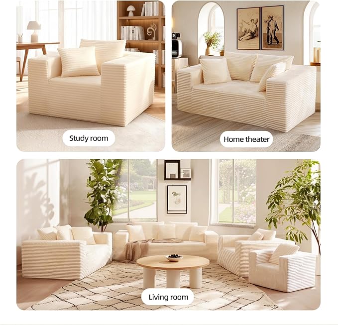 Boneless Cloud Couch Sofa, 2 Seater Deep Seat Modern Lounge Sleeper Couch, No Assemble, Corduroy Compression Upholstered Couches for Living Room, Bedroom, Apartment, Dorm, Office