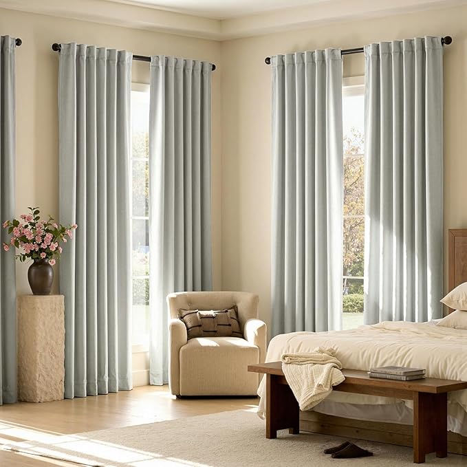 jinchan Chenille Blackout Curtains 108 Inches Long Light Grey Thermal Insulated Curtains for Living Room Bedroom 2 Panels Noise Reducing Drapes Back Tab Full Privacy Window Curtains 50x108 Inch