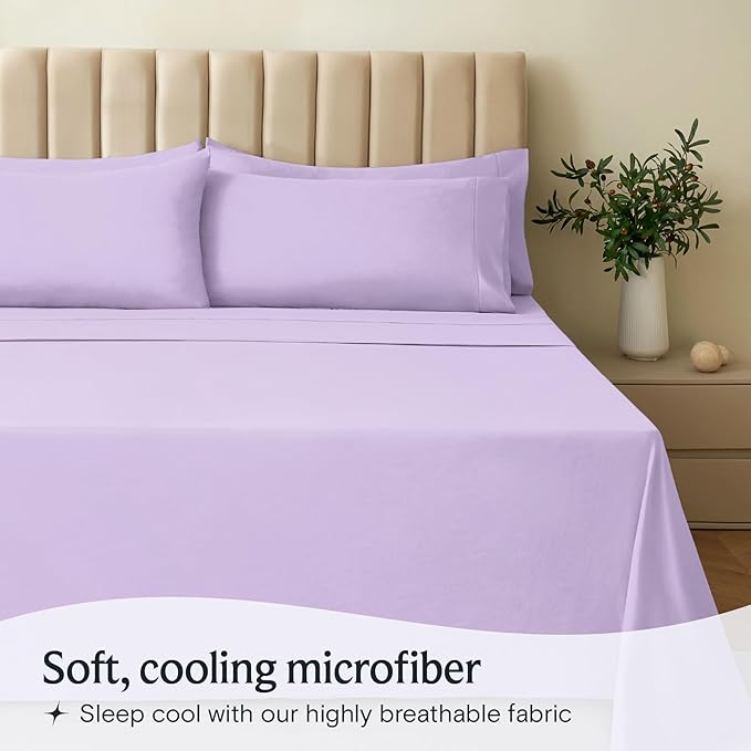 LuxClub 3 PC Twin Sheet Set, Deep Pockets Wrinkle Free Cooling Bed Sheets Hotel Bedding for Women, Men, Kids & Teens, Includes 1 Fitted Sheet, 1 Flat Sheet and 1 Pillowcase-Silky Soft Lavender