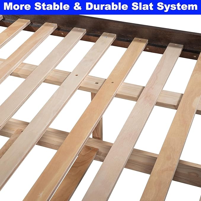 STERXONE Best Thicken Solid Wood Full Over Bunk Bed with Trundle, Luxurious Frame Size Safety Guard Rail and Ladder, Convertible to 2 Beds for Adults, Teens, Kids (Espresso)