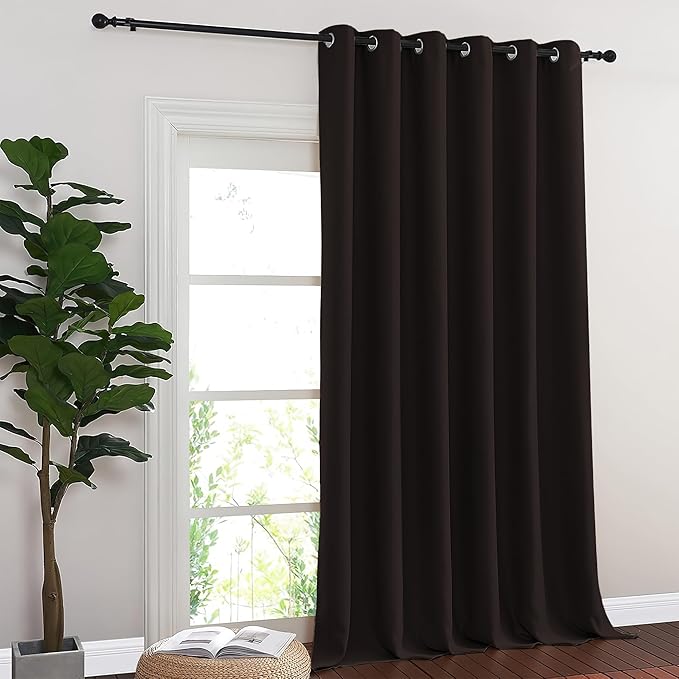 NICETOWN Blackout Sliding Glass Door Curtains, Room Darkening Thermal Insulated Curtains for Living Room Bedroom, Extra Wide Window Drapes, 1 Panel, W80 x L118, Toffee Brown