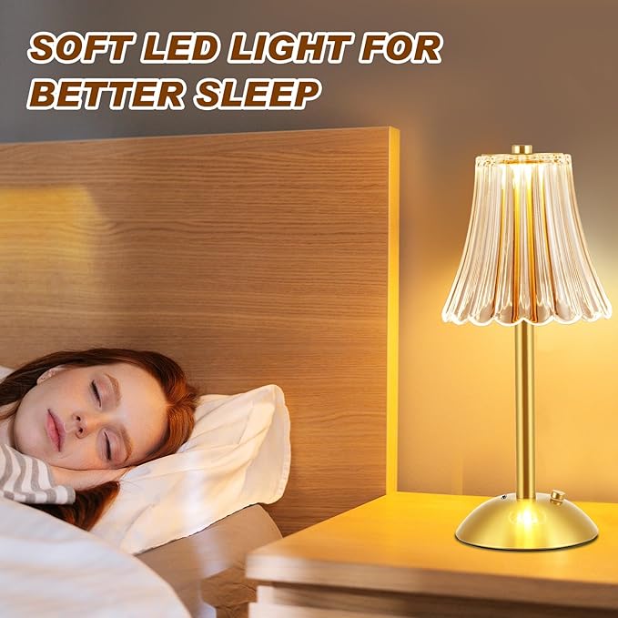 Liliful 4 Pcs Cordless Table Lamp Rechargeable Touch LED Small Gold Portable Battery Operated USB-c Desk Lamp 3 Color Dimmable for Bedroom Living Room Dining (Gold,Rose Style)
