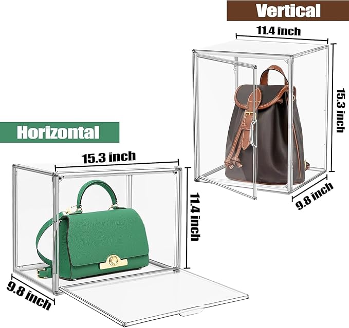 2 Pcs XX-Large Acrylic Shoe Display Case, 15.3'' x 9.8'' x 11.4'' Boot Boxes for Tall Boots Size 15 Sneaker Case Super Large Storage Boxes for Boots, Handbag, Collectibles, Books, Cosmetic