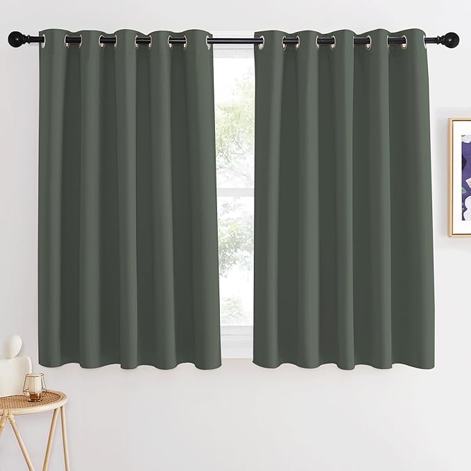 NICETOWN Blackout Kids Room Curtain 54 inch Length, Thermal Insulated Grommet Window Treatment Sound Reducing Room Darkening for Bedroom, Dark Mallard, 1 Panel, W66 x L54
