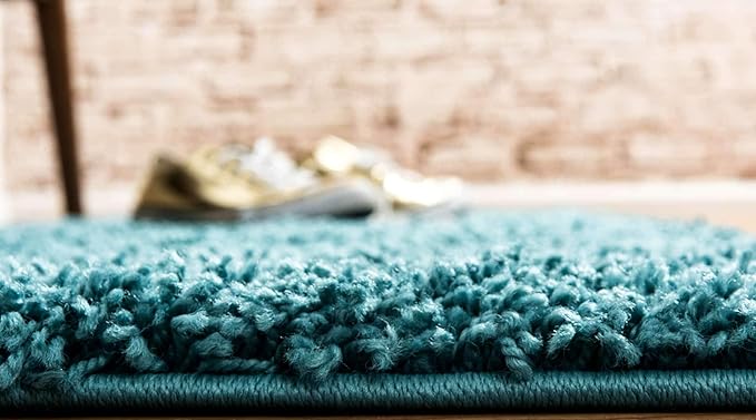 Unique Loom Solid Shag Collection Area Rug (2' 6" x 13' 1" Runner, Deep Aqua Blue)