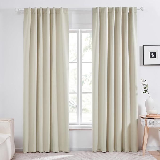 Deconovo Blackout Curtains Back Tab and Rod Pocket Thermal Insulated Room Darkening Curtains for Living Room 52Wx108L Inch Light Beige 2 Panels