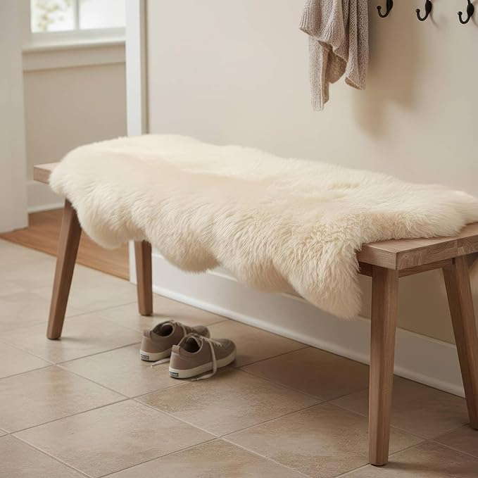 Premium Champagne Sheepskin Rug Genuine Double 2x6ft Pelt Fluffy Fur Rug for Bedrooms