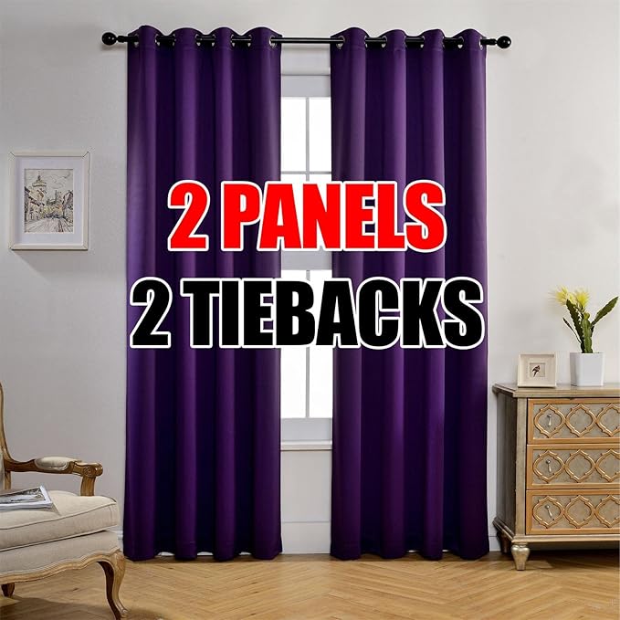 MIUCO 2 Panels Room Darkening Thermal Insulated Grommet Window Blackout Curtains for Bedroom 95 Inches Long Purple
