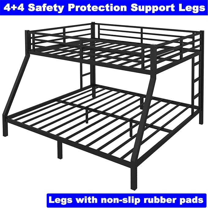 Upgraded Version Thicken Metal Heavy Duty Queen Over King Bunk Bed, Best Modern Style Stronger BunkBed Frame King Size with Ladders for Adults, Easy Assembly (Queen Over King)