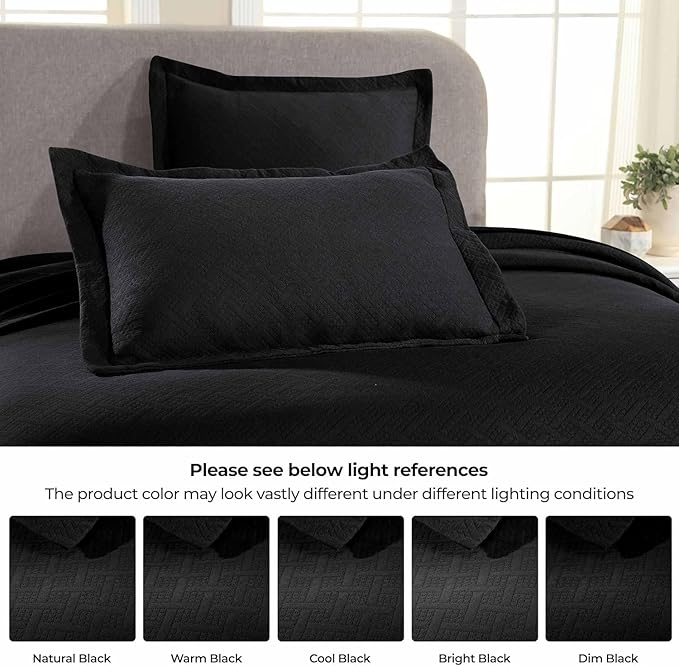 Superior 100% Cotton Basket Weave Bedspread with Shams, All-Season Premium Cotton Matelasse Jacquard Bedding, Quilted-Look Geometric Basket, Twin, Black
