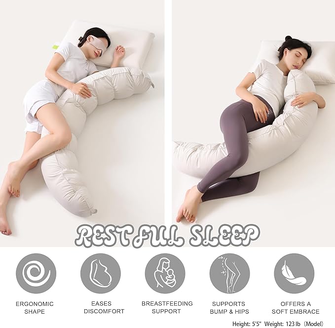 Peallow(Pat. Pend) – Long Round Body Pillow for Adults, Bolster Pillow for Sleeping, Soft and Supportive Pillow for Sleeping & Lumbar Support (Misty White,59")
