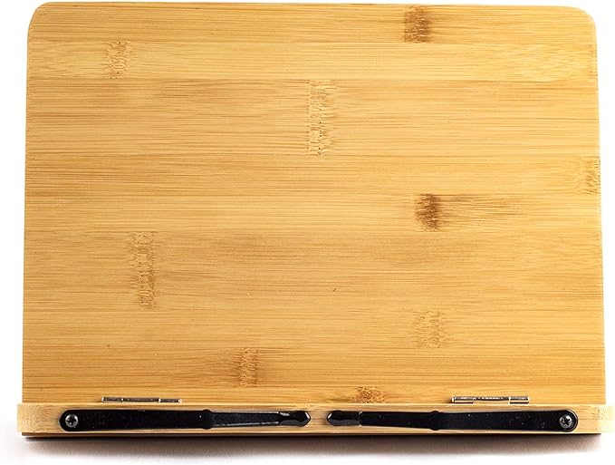 Large A+ (15.4 x 11) Inch XL Bamboo Book Stands & Holders for Reading Hands Free in Bed,Cookbook,Textbook,Law,with 6 Adjustable Height Document Stand