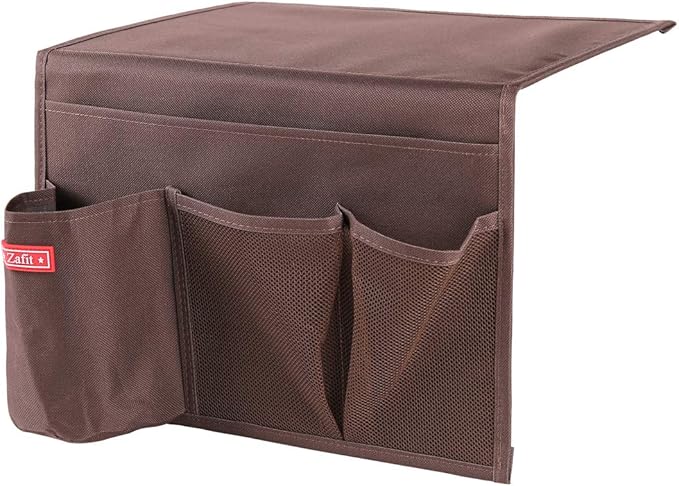 Zafit Bedside Storage Organizer - Table Cabinet Organizer Caddy for Remotes, Phone, Glasses (4 Pockets - Coffee)