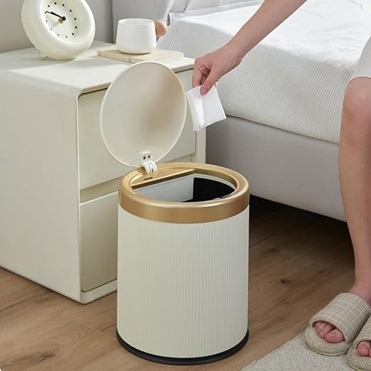 URALFA Automatic Motion Sensor Bathroom Trash Can with Lid, Touchless Trash Bin, Smart Dog Proof Garbage Can, Small Waste Basket for Toilet, Office, Bedroom, 2.8 Gallon, Cream White